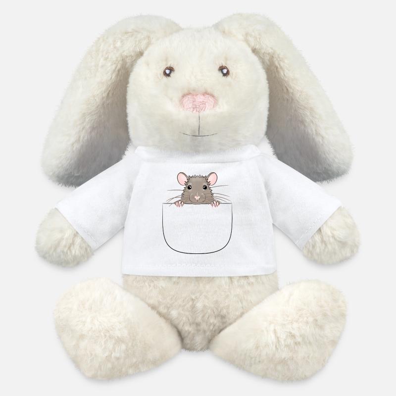 Mouse from pocket looks curious - MiniFeet® RecycelHase® Bunny Cream - white