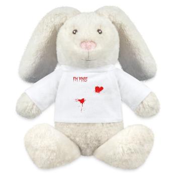 Je vais bien, éclaboussures de sang - Lapin en peluche recyclé MiniFeet® Crème - blanc - Devant
