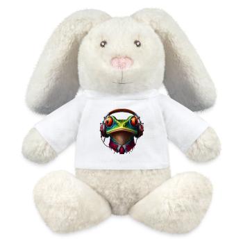 Frosch mit Kopfhörer und Krawatte - MiniFeet® RecycelHase® Creme - Weiß - Vorne