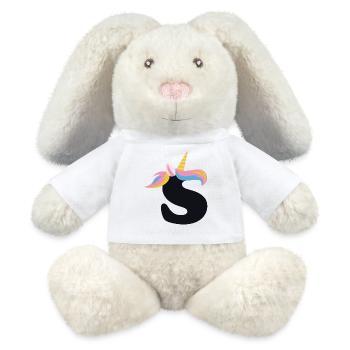 Einhorn-Buchstabe Regenbogenstyle "S" | be unique - MiniFeet® RecycelHase® Creme - Weiß - Vorne