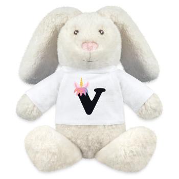 Einhorn-Buchstabe Regenbogenstyle "V" | be unique - MiniFeet® RecycelHase® Creme - Weiß - Vorne
