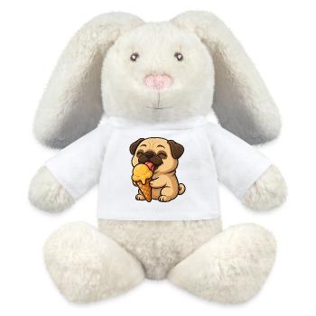 Cheerful Pug with Cream Summer Cartoon - MiniFeet® RecycelHase® Bunny Cream - white - Front