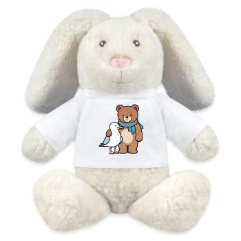 Niedlicher Bär und Vogel Design - MiniFeet® RecycelHase® Creme - Weiß - Vorne