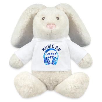 Casque « Music on - World Off » Musique - Lapin en peluche recyclé MiniFeet® Crème - blanc - Devant