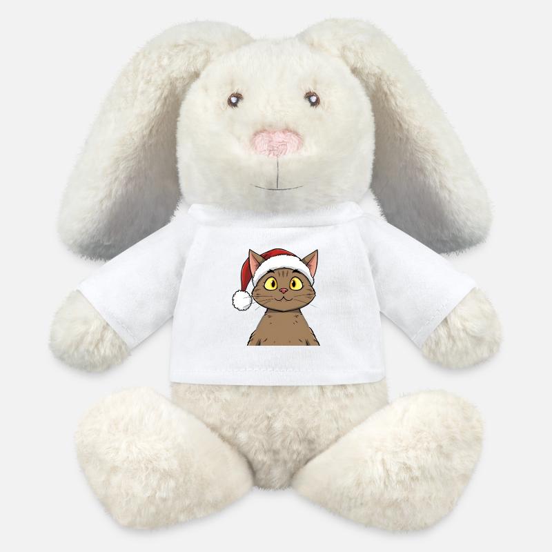 Chat de Noël mignon dans un style dessin animé mignon - Lapin en peluche recyclé MiniFeet® Crème - blanc
