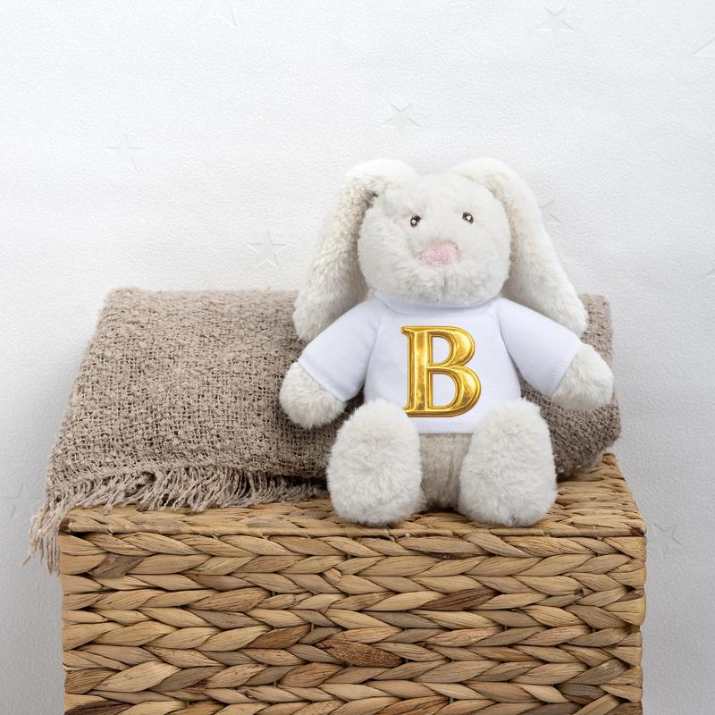 Gold 'B' Monogram MiniFeet® RecycelHase® Bunny Cream