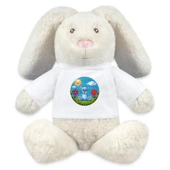 Cute blue teddy bear in the garden sun and clouds - MiniFeet® RecycelHase® Bunny Cream - white - Front