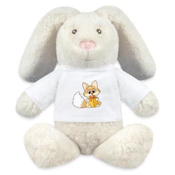 Niedlicher Fuchs packt Geschenk aus - MiniFeet® RecycelHase® Creme - Weiß - Vorne