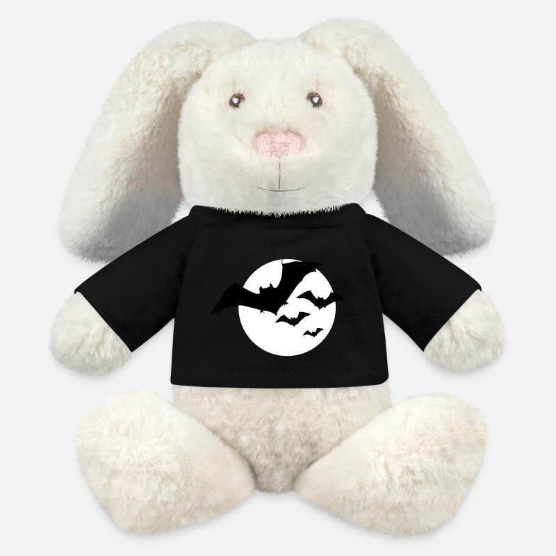 2c Bat Swarm Lune Halloween - Lapin en peluche recyclé MiniFeet® Crème - noir