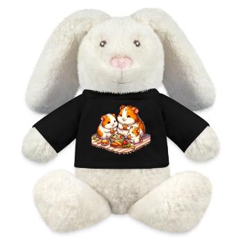 Meerschweinchen Familie Picknick im Freien - MiniFeet® RecycelHase® Creme - Schwarz - Vorne