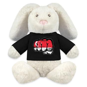 Singapur Flagge Faust Hand used - MiniFeet® RecycelHase® Creme - Schwarz - Vorne