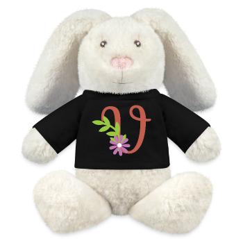 Elegant letter 'V' with flowers - MiniFeet® RecycelHase® Bunny Cream - black - Front