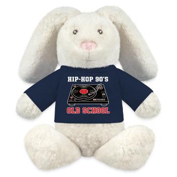 Vinyle DJ Hip-Hop des années 90 Old School - Lapin en peluche recyclé MiniFeet® Crème - bleu marine - Devant