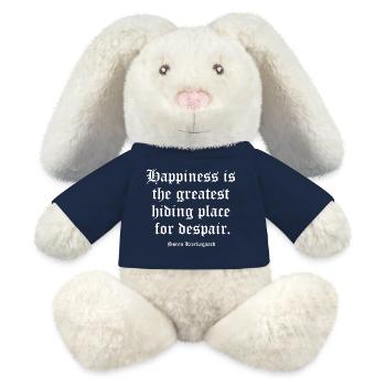 Citation de Kierkegaard sur Le désespoir caché dans le bonheur - Lapin en peluche recyclé MiniFeet® Crème - bleu marine - Devant