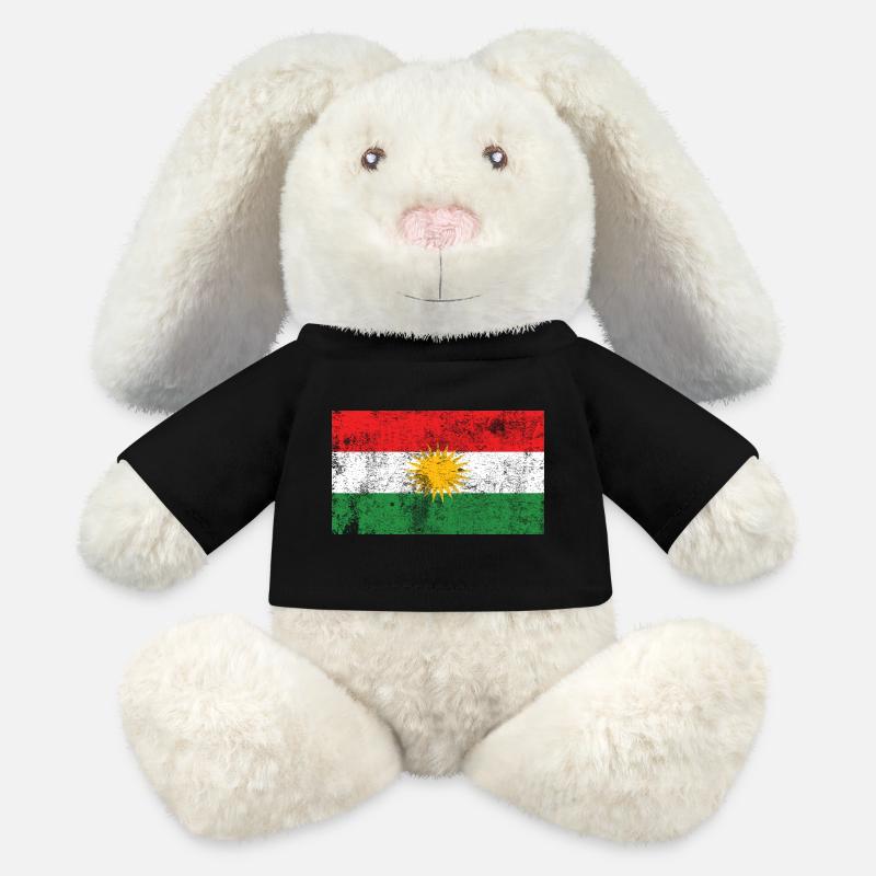 Drapeau du Kurdistan Drapeau Grunge Rétro Vintage - Lapin en peluche recyclé MiniFeet® Crème - noir
