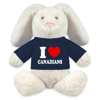 J’aime les Canadiens Coeur Drôle Spirituel - Lapin en peluche recyclé MiniFeet® Crème - bleu marine - Devant