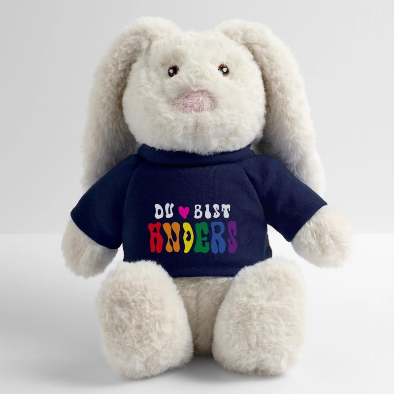 VOUS ÊTES DIFFÉRENT (Drapeau arc-en-ciel / LGBTQ) Lapin en peluche recyclé MiniFeet® Crème