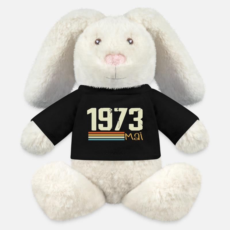 Mai 1973 - Lapin en peluche recyclé MiniFeet® Crème - noir