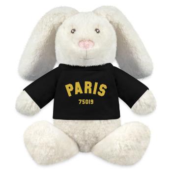 19e arrondissement de PARIS - Lapin en peluche recyclé MiniFeet® Crème - noir - Devant