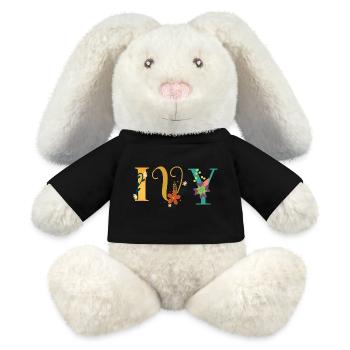 EVY Name Art With Flowers Embroidered - MiniFeet® RecycelHase® Bunny Cream - black - Front