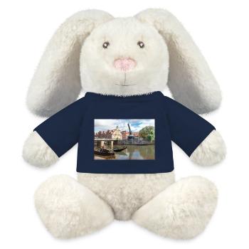 Panorama au vieux marché (Stintmarkt) Lunebourg - Lapin en peluche recyclé MiniFeet® Crème - bleu marine - Devant