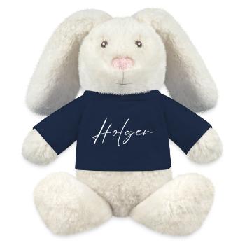 T-shirt Holger Name cadeau pour hommes - Lapin en peluche recyclé MiniFeet® Crème - bleu marine - Devant