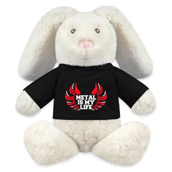 Heavy Metal Is My Life Hard Rock Horns Texte Logo - Lapin en peluche recyclé MiniFeet® Crème - noir - Devant
