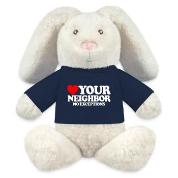 Liebe deinen Nächsten – ohne Ausnahme. Christliche - MiniFeet® RecycelHase® Creme - French Navy - Vorne