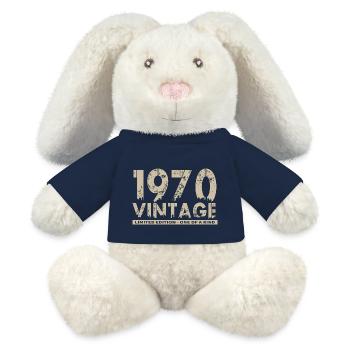 Jahrgang 1970er Bursdag - Unikat - MiniFeet® RecycelHase® Creme - French Navy - Vorne