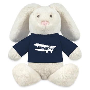 Pilote de biplan Rétro Minimaliste - Lapin en peluche recyclé MiniFeet® Crème - bleu marine - Devant