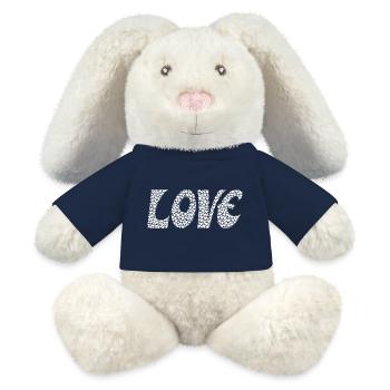 Amour - amour - Typographie - Cadeaux de la Saint-Valentin - Lapin en peluche recyclé MiniFeet® Crème - bleu marine - Devant