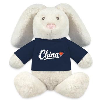 Écriture chinoise avec cœur de drapeau Patriotique - Lapin en peluche recyclé MiniFeet® Crème - bleu marine - Devant