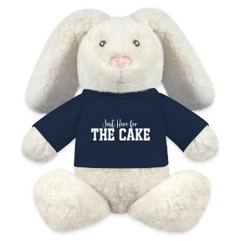 Juste ici pour le gâteau – Typographie de Bold Cake - Lapin en peluche recyclé MiniFeet® Crème - bleu marine - Devant