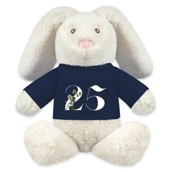 Numéro 25 floral vert -25e anniversaire floral - Lapin en peluche recyclé MiniFeet® Crème - bleu marine - Devant