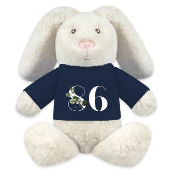 Numéro 86 floral vert - 86e anniversaire floral - Lapin en peluche recyclé MiniFeet® Crème - bleu marine - Devant