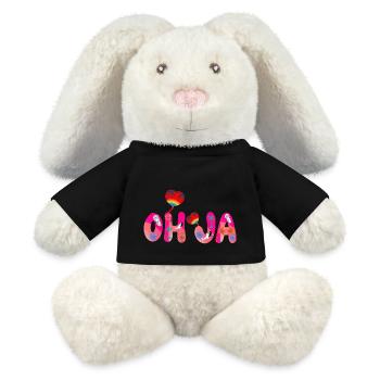 oh ja text adrettes rosa - Lapin en peluche recyclé MiniFeet® Crème - noir - Devant