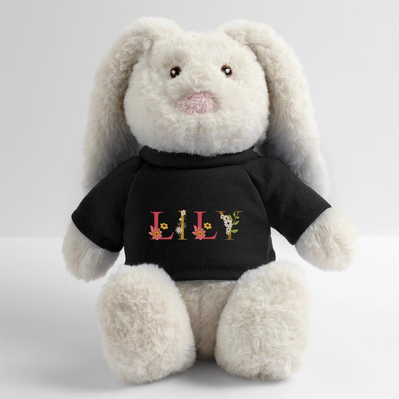 Nom de LILY décoré de fleurs Lapin en peluche recyclé MiniFeet® Crème