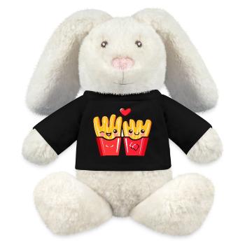 Frites Couple Amour Coeur Saint Valentin - Lapin en peluche recyclé MiniFeet® Crème - noir - Devant