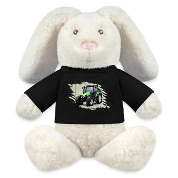 Petit tracteur vert - Lapin en peluche recyclé MiniFeet® Crème - noir - Devant
