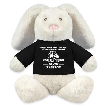 Doch in Wahrheit denke ich an mein Traktor - MiniFeet® RecycelHase® Creme - Schwarz - Vorne