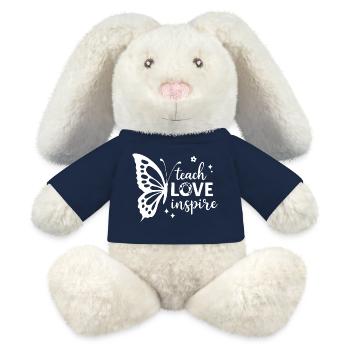 Motif papillon stimulant avec un texte inspirant - Lapin en peluche recyclé MiniFeet® Crème - bleu marine - Devant