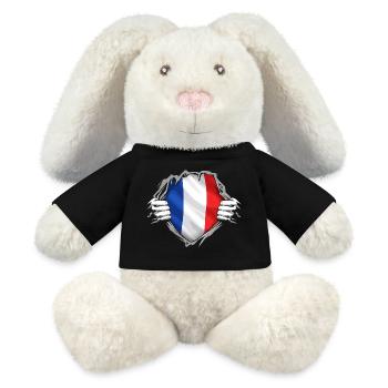 Französische Flagge zerrissen, patriotischer Stil Frankreichs - MiniFeet® RecycelHase® Creme - Schwarz - Vorne