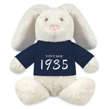 Jahrgang 1935 - Geschenkidee zum Jubiläum - MiniFeet® RecycelHase® Creme - French Navy - Vorne