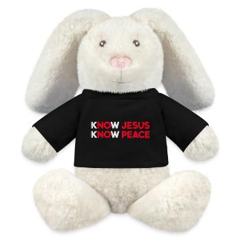 Motif de Connaître Jésus Connaître la Paix - Lapin en peluche recyclé MiniFeet® Crème - noir - Devant