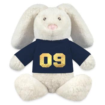 Numéro 9 paillettes doré - 9e anniversaire - Lapin en peluche recyclé MiniFeet® Crème - bleu marine - Devant