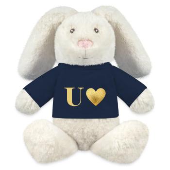 Buchstabe u goldenes Herz - MiniFeet® RecycelHase® Creme - French Navy - Vorne