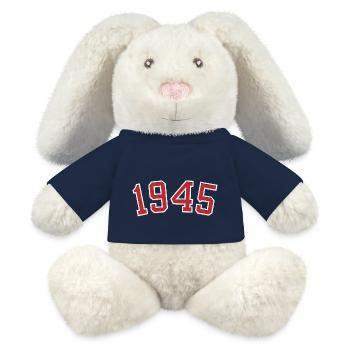 Année de naissance sport 1945 - Lapin en peluche recyclé MiniFeet® Crème - bleu marine - Devant