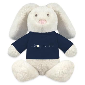 Oiseau dans le cœur de pouls - Lapin en peluche recyclé MiniFeet® Crème - bleu marine - Devant