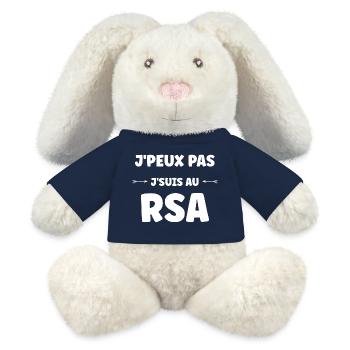 Jpeux pas j'suis au RSA - Lapin en peluche recyclé MiniFeet® Crème - bleu marine - Devant