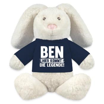 Prénom Ben - Lapin en peluche recyclé MiniFeet® Crème - bleu marine - Devant